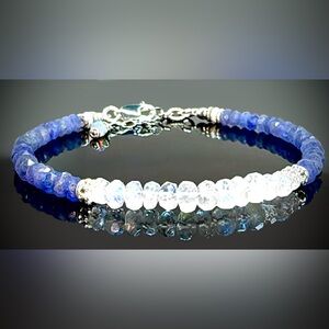 Tanzanite, moonstone, and sterling silver gemstone bracelet.